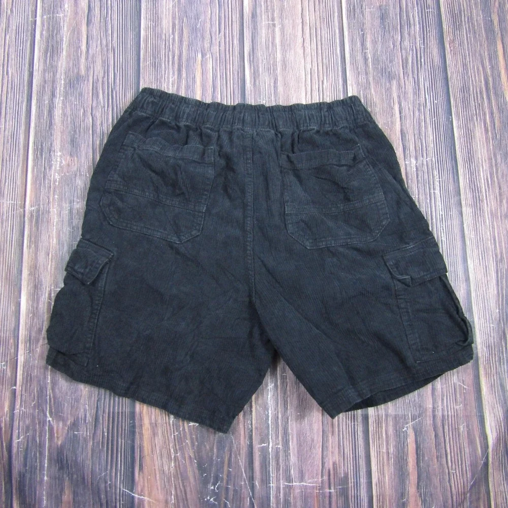 Cotton On Mens L Black Cargo Shorts Corduroy Elastic Waist 6